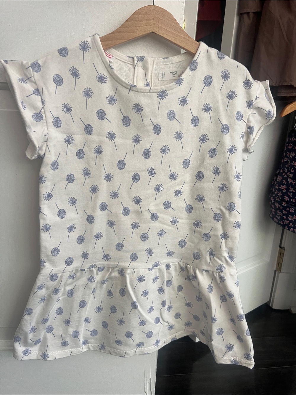 Mango White Dress with Light Blue Dandelion Print